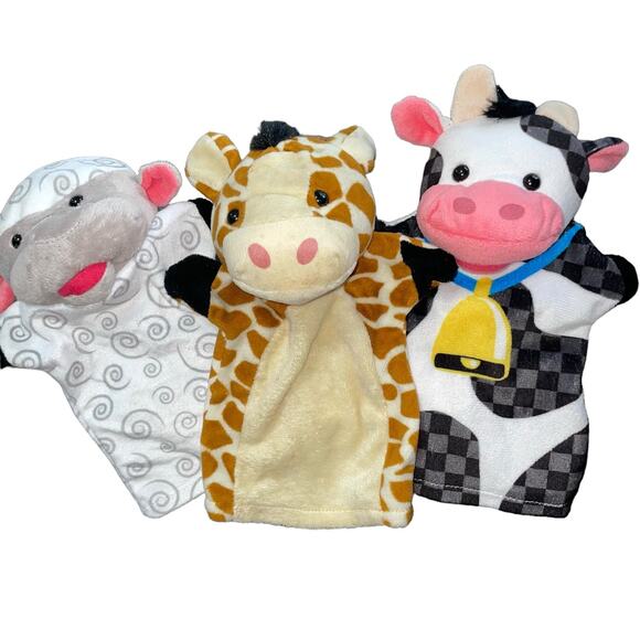 Melissa & Doug Hand Puppets Plush Lamb Giraffe Cow Farm Stuffed Animal Lot of 3 - Picture 2 of 14